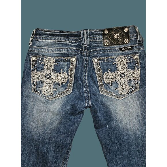 Miss Me Skinny Whiskering Stretch Back Pocket Cross Jeans Women Size 26W x 32L - Picture 4 of 13